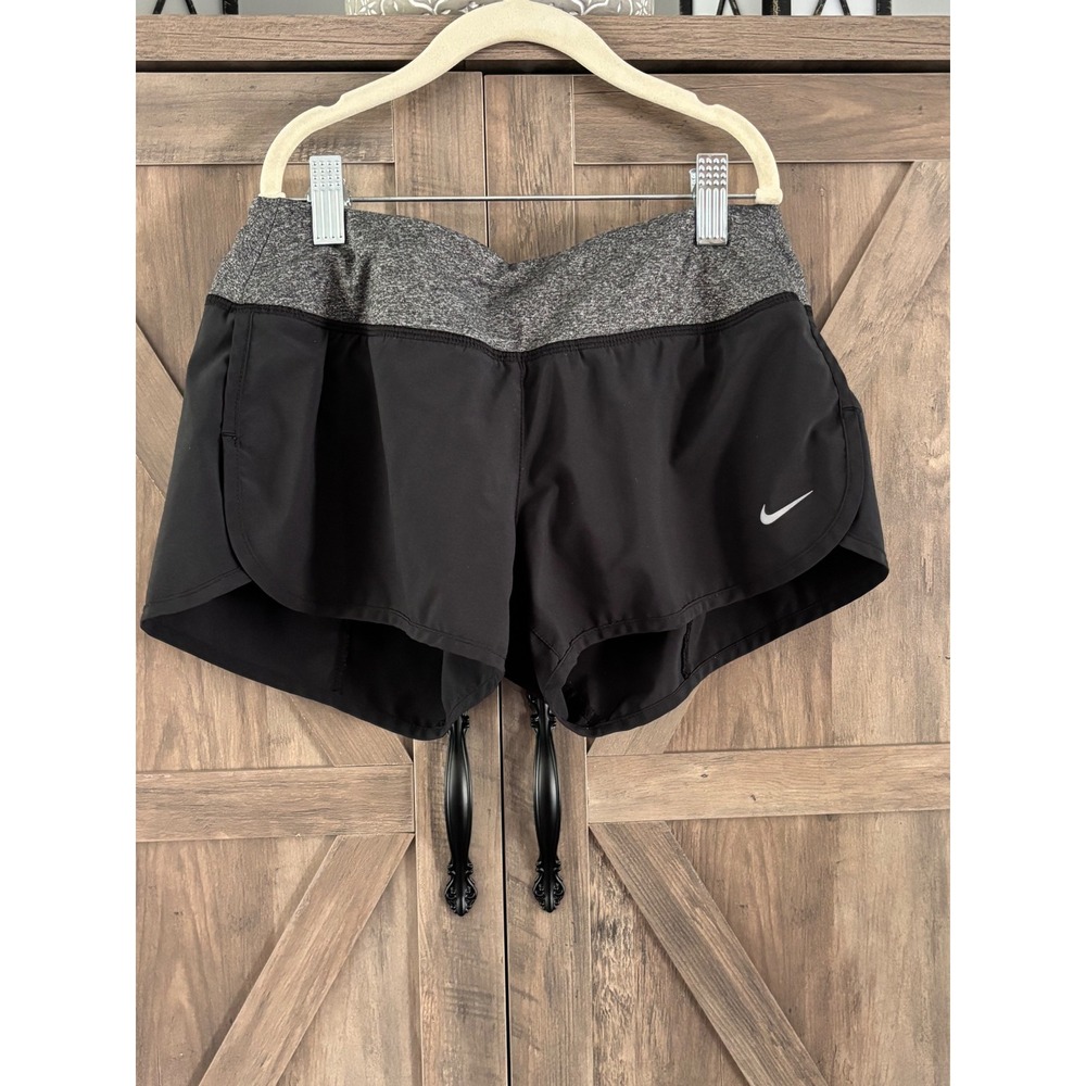 Nike Dri-FIT Womens Running Shorts Black Heathered Grey XS Zipper Pocket